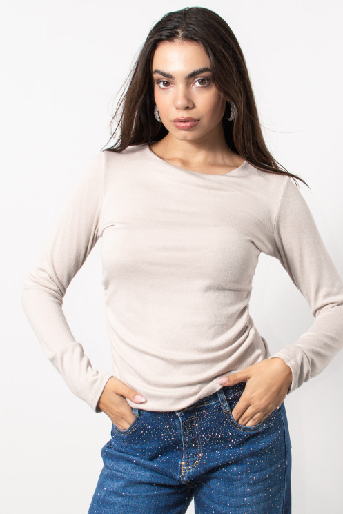 Top with Gathered Waist - Cream