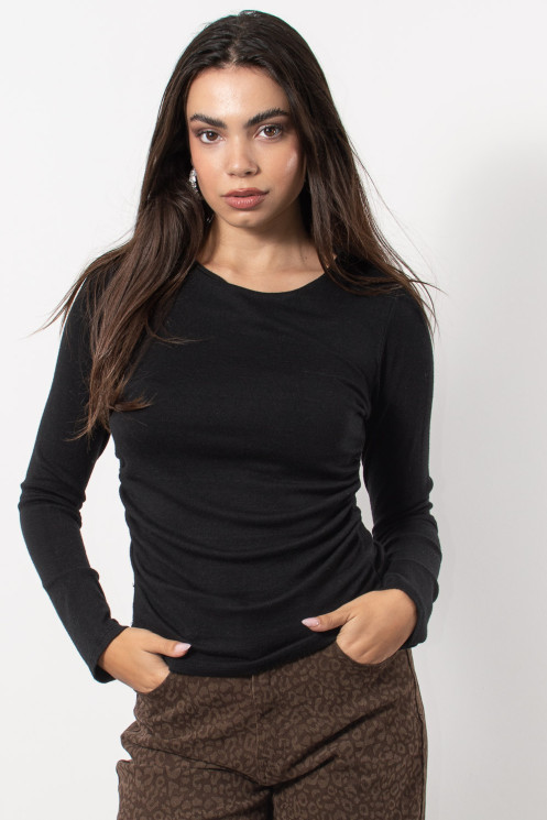 Top with Gathered Waist - Black