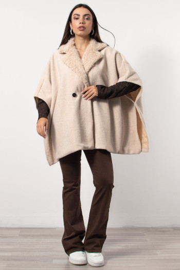 Fur Cape with Buttons - Beige