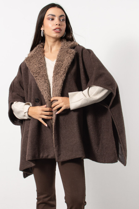 Fur Cape with Buttons - Brown