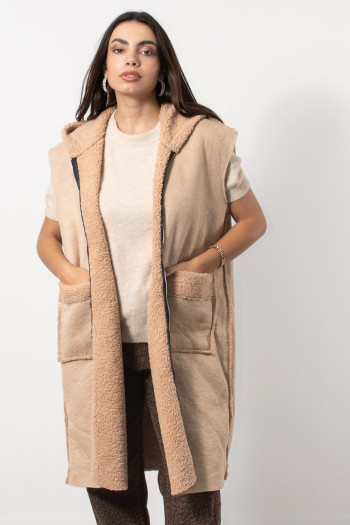 Sleeveless Jacket Boucle - Beige