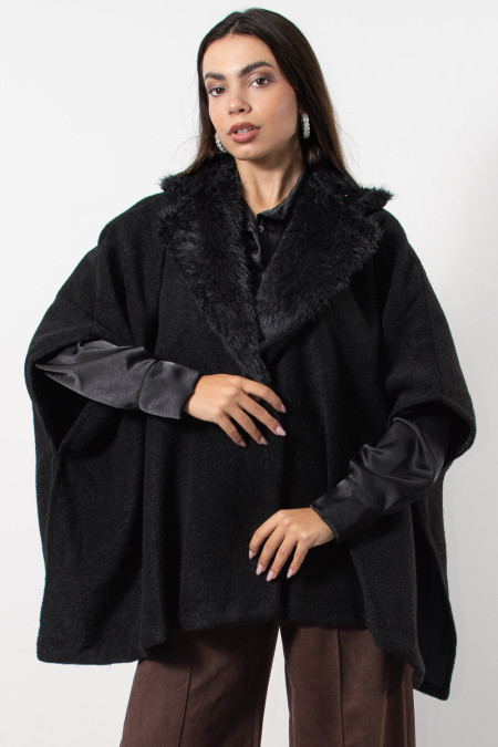Fur Cape with Buttons - Black 2