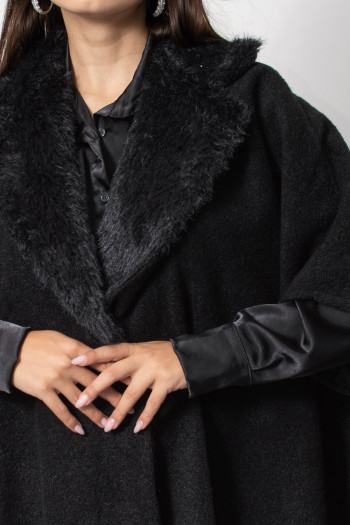 Fur Cape with Buttons - Black
