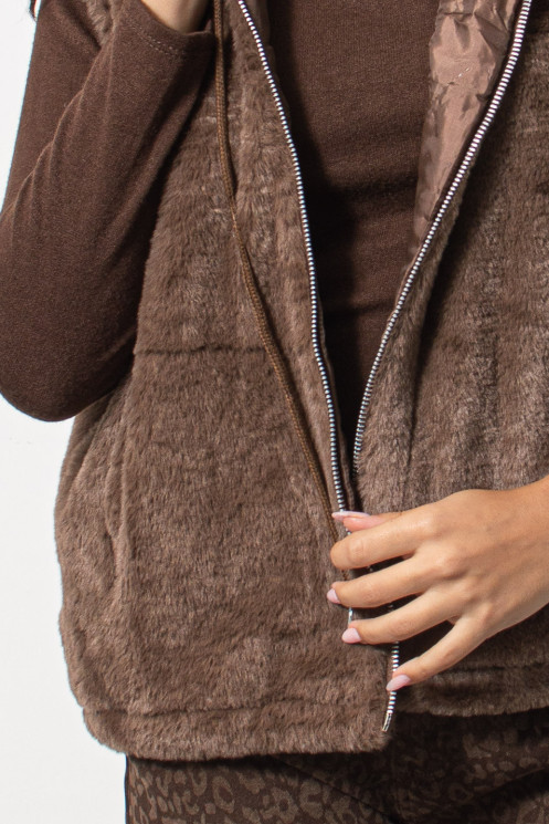Sleeveless Fur Jacket - Brown