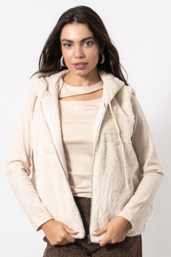 Sleeveless Fur Jacket - Cream
