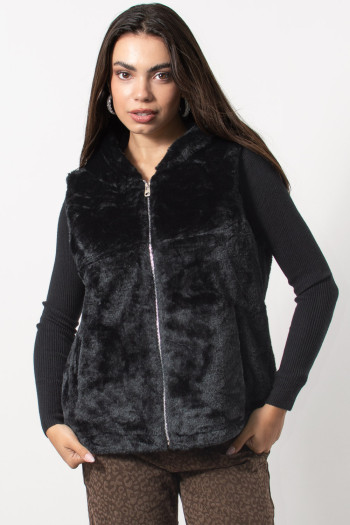 Sleeveless Fur Jacket - Black
