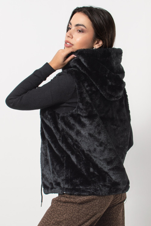 Sleeveless Fur Jacket - Black
