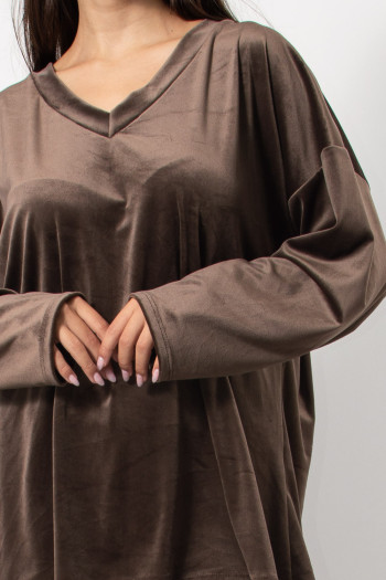 Velvet Set Blouse & Pants - Brown