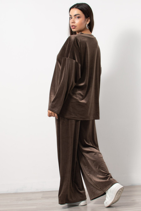 Velvet Set Blouse & Pants - Brown 2