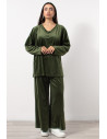 Velvet Set Blouse & Pants - Green