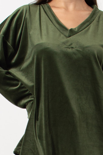 Velvet Set Blouse & Pants - Green