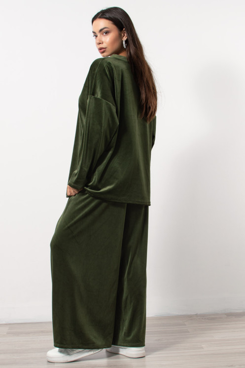 Velvet Set Blouse & Pants - Green