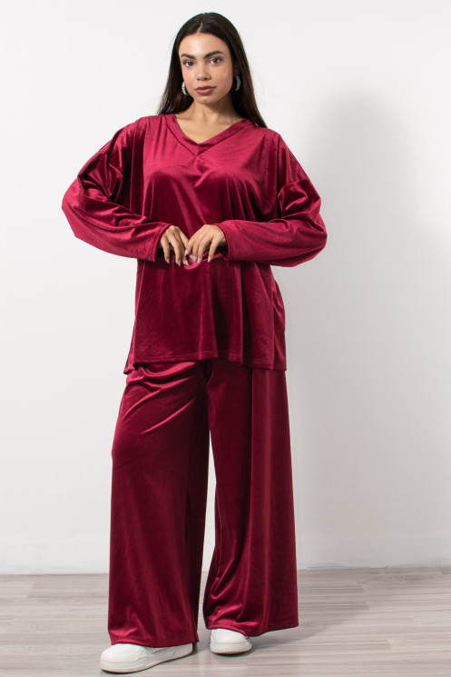 Velvet Set Blouse & Pants - Red