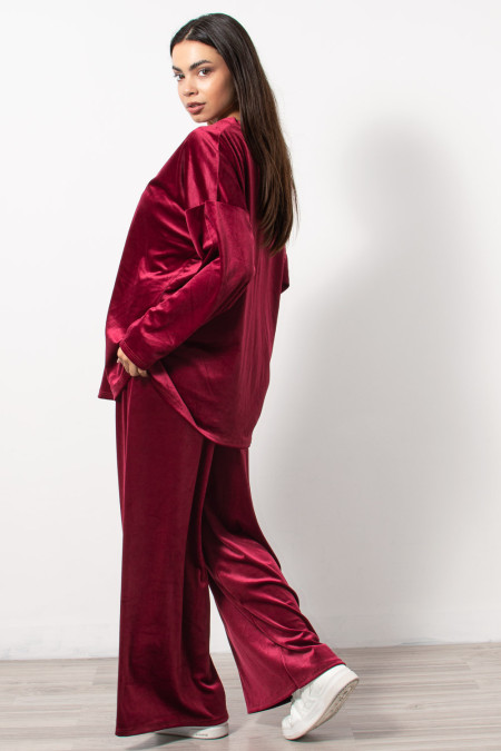 Velvet Set Blouse & Pants - Red 2