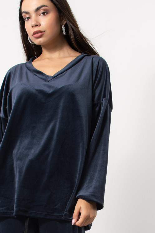 Velvet Set Blouse & Pants - Blue