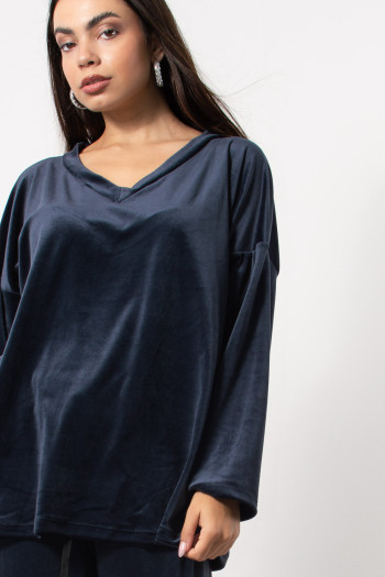 Velvet Set Blouse & Pants - Blue