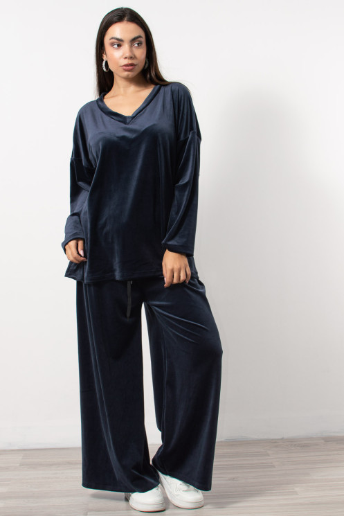 Velvet Set Blouse & Pants - Blue