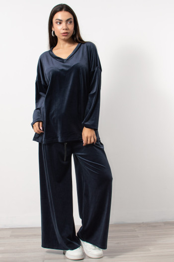 Velvet Set Blouse & Pants - Blue