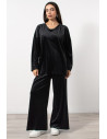 Velvet Set Blouse & Pants - Black