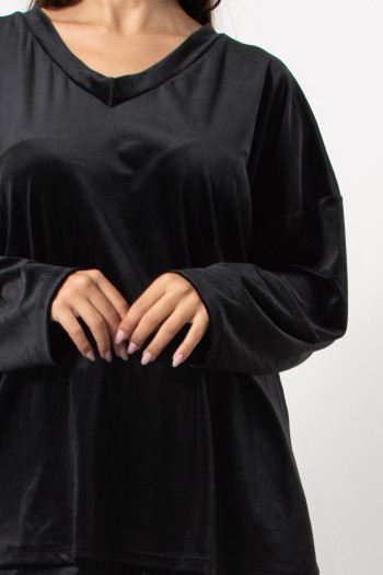 Velvet Set Blouse & Pants - Black
