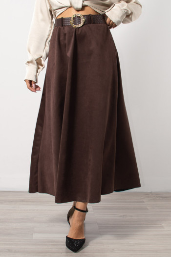 Suede Maxi Skirt - Brown