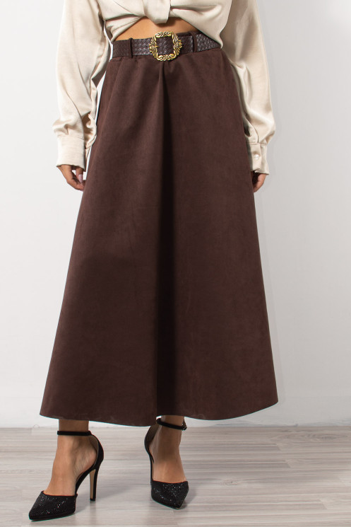 Suede Maxi Skirt - Brown