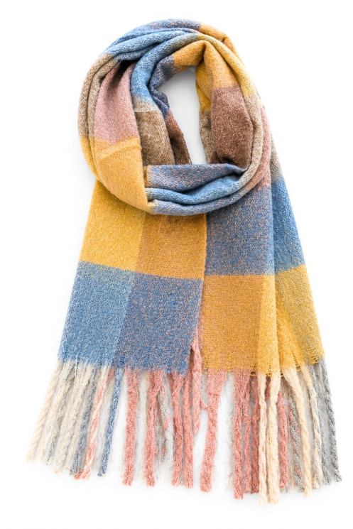 Plaid Scarf with Fringes