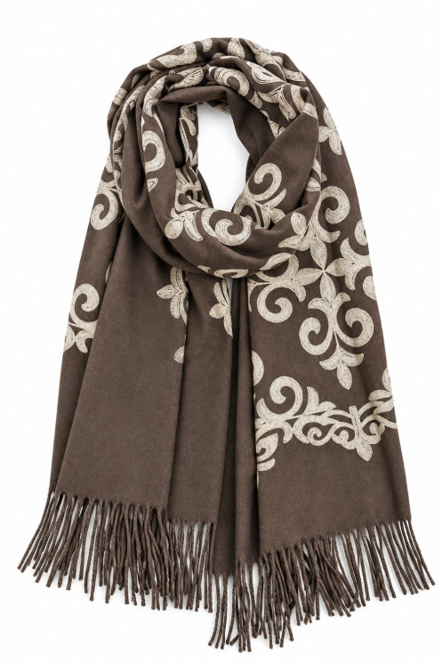 Scarf with Embroidery & Fringe
