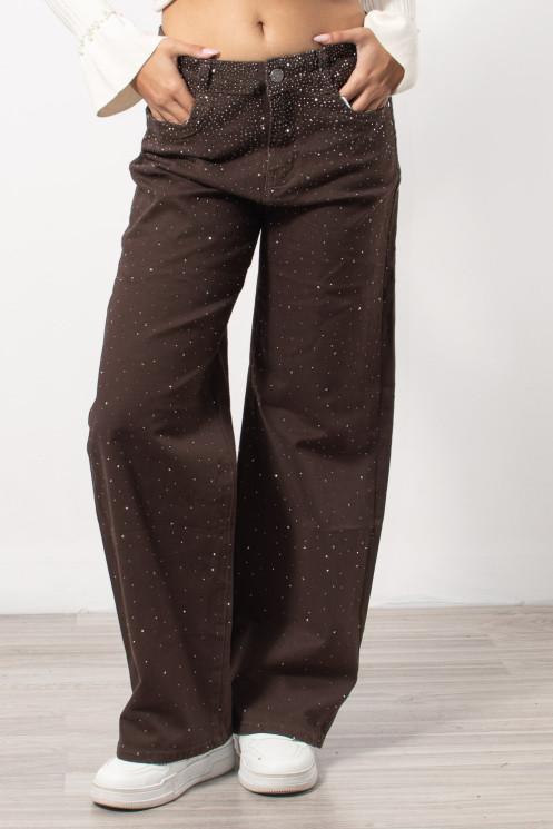 Jeans embellished with Rhinestones - Brown