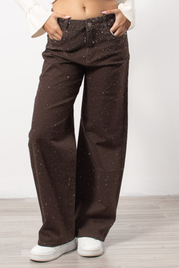 Jeans embellished with Rhinestones - Brown