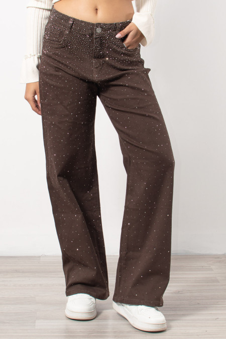 Jeans embellished with Rhinestones - Brown
