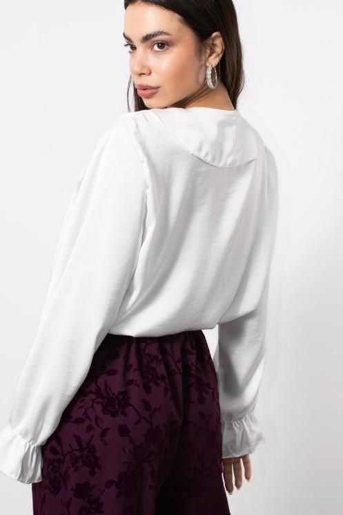 Satin Frilled Blouse - White