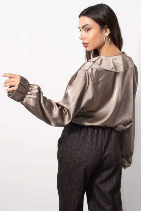 Satin Frilled Blouse - Taupe 2