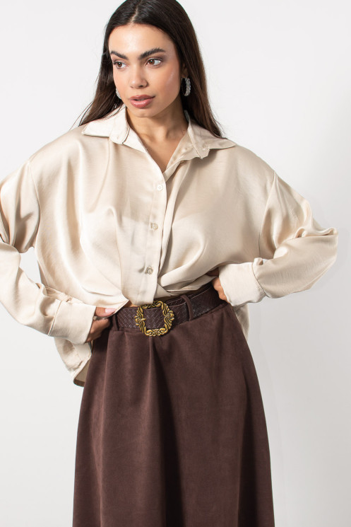 Satin Cropped Blouse - Beige