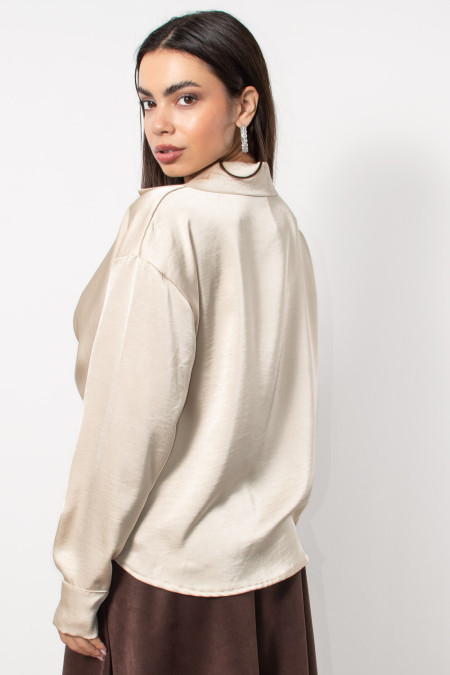 Satin Cropped Blouse - Beige 2