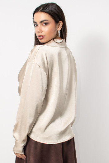 Satin Cropped Blouse - Beige