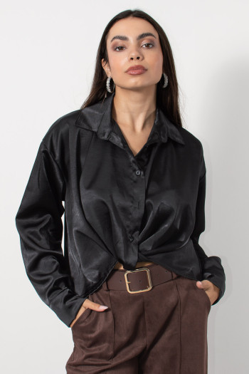 Satin Cropped Blouse - Black