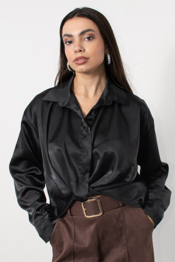 Satin Cropped Blouse - Black