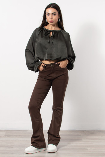 Satin Baloon Blouse - Khaki