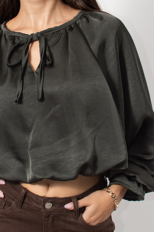 Satin Baloon Blouse - Khaki