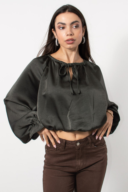 Satin Baloon Blouse - Khaki