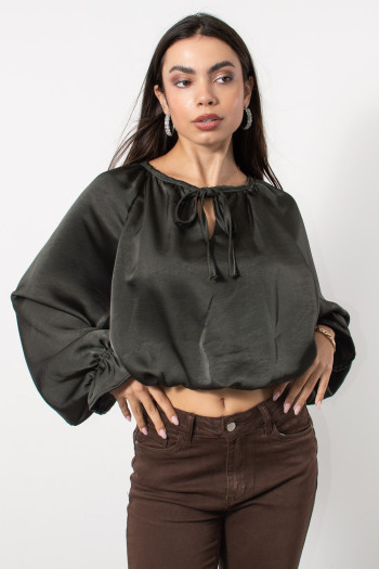 Satin Baloon Blouse - Khaki