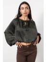 Satin Baloon Blouse - Khaki