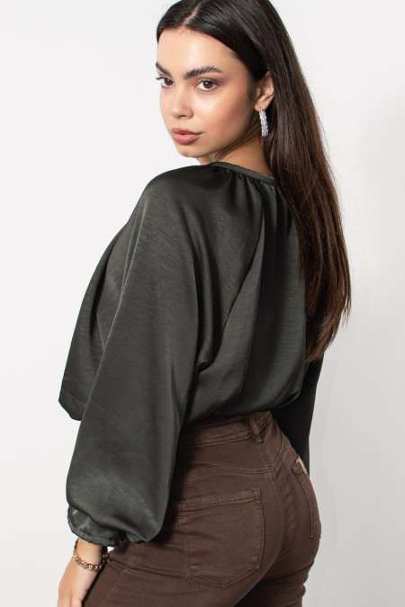 Satin Baloon Blouse - Khaki 2