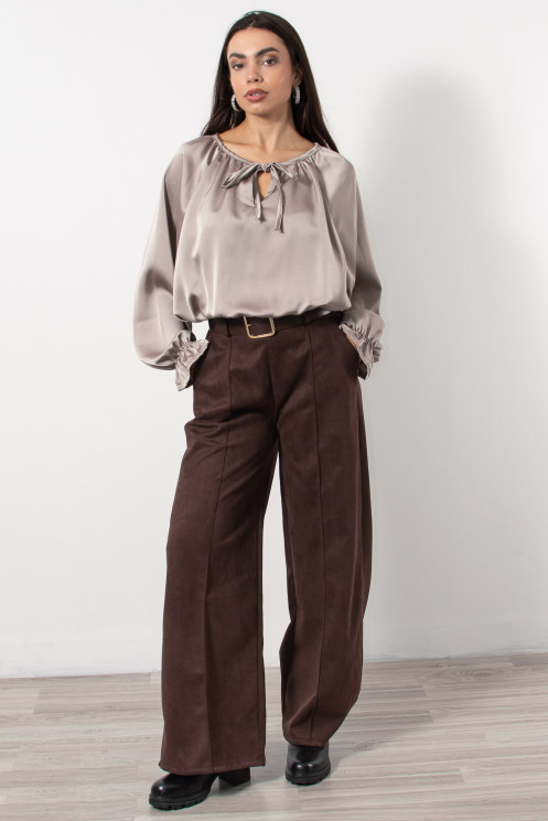 Satin Baloon Blouse - Beige