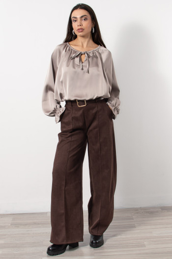 Satin Baloon Blouse - Beige