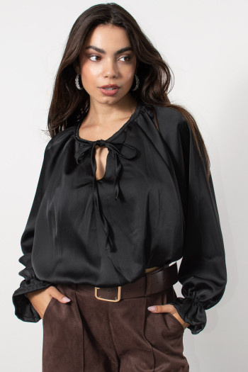Satin Baloon Blouse - Black