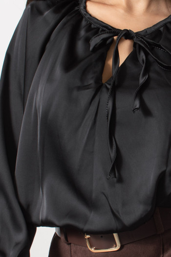 Satin Baloon Blouse - Black
