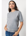 Short Sleeve Knit with Rhinestones - Grey