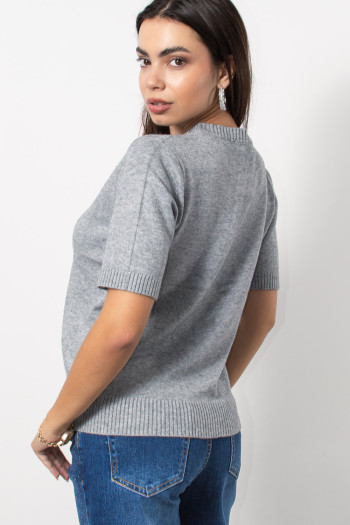 Κοντομάνικο Πλεκτό με Στρας - Γκρι